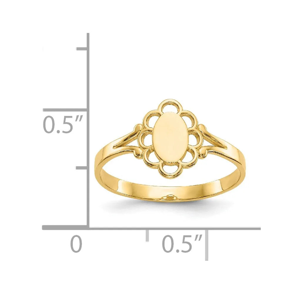 14KT Yellow Gold Childrens Filigree Signet Ring; Size 4.2