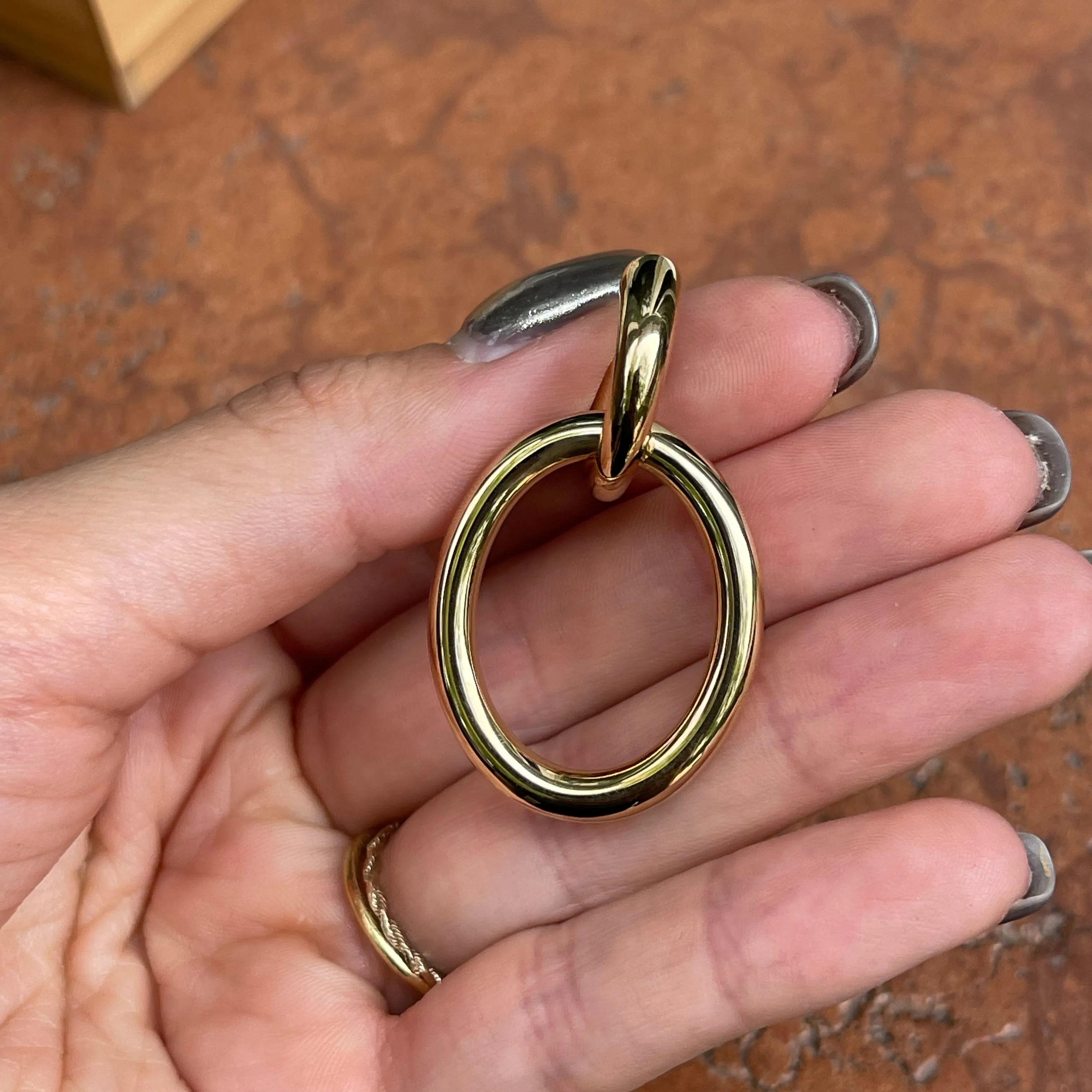 14KT Yellow Gold Tube Hoop Earrings with Large Oval Charms