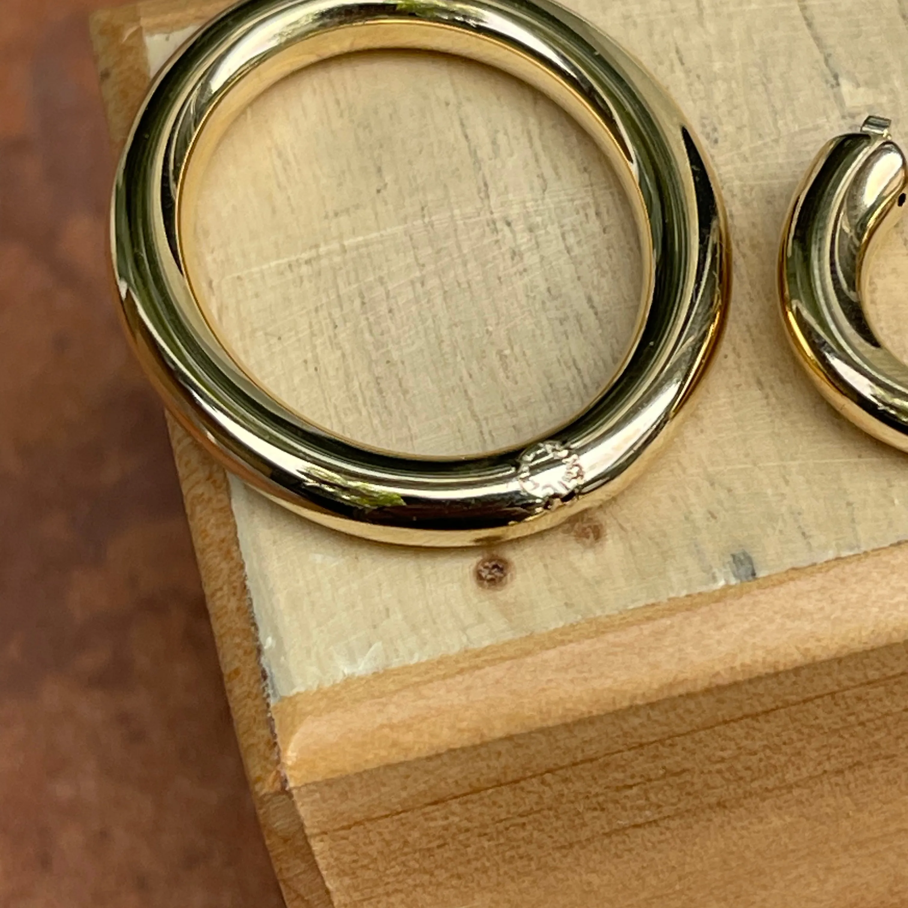 14KT Yellow Gold Tube Hoop Earrings with Large Oval Charms