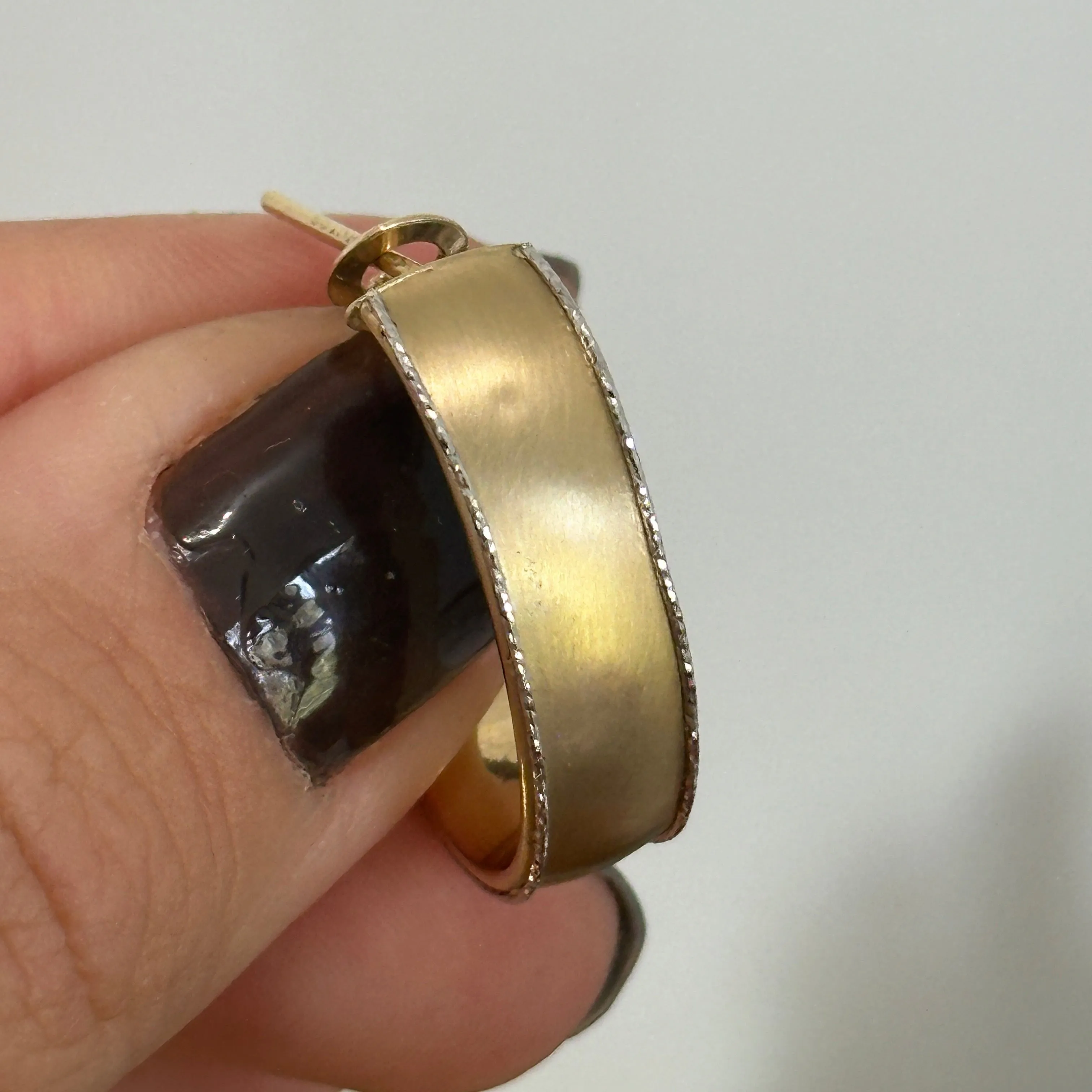 14KT Yellow Gold   White Gold Diamond-Cut Matte Oval Hoop Earrings