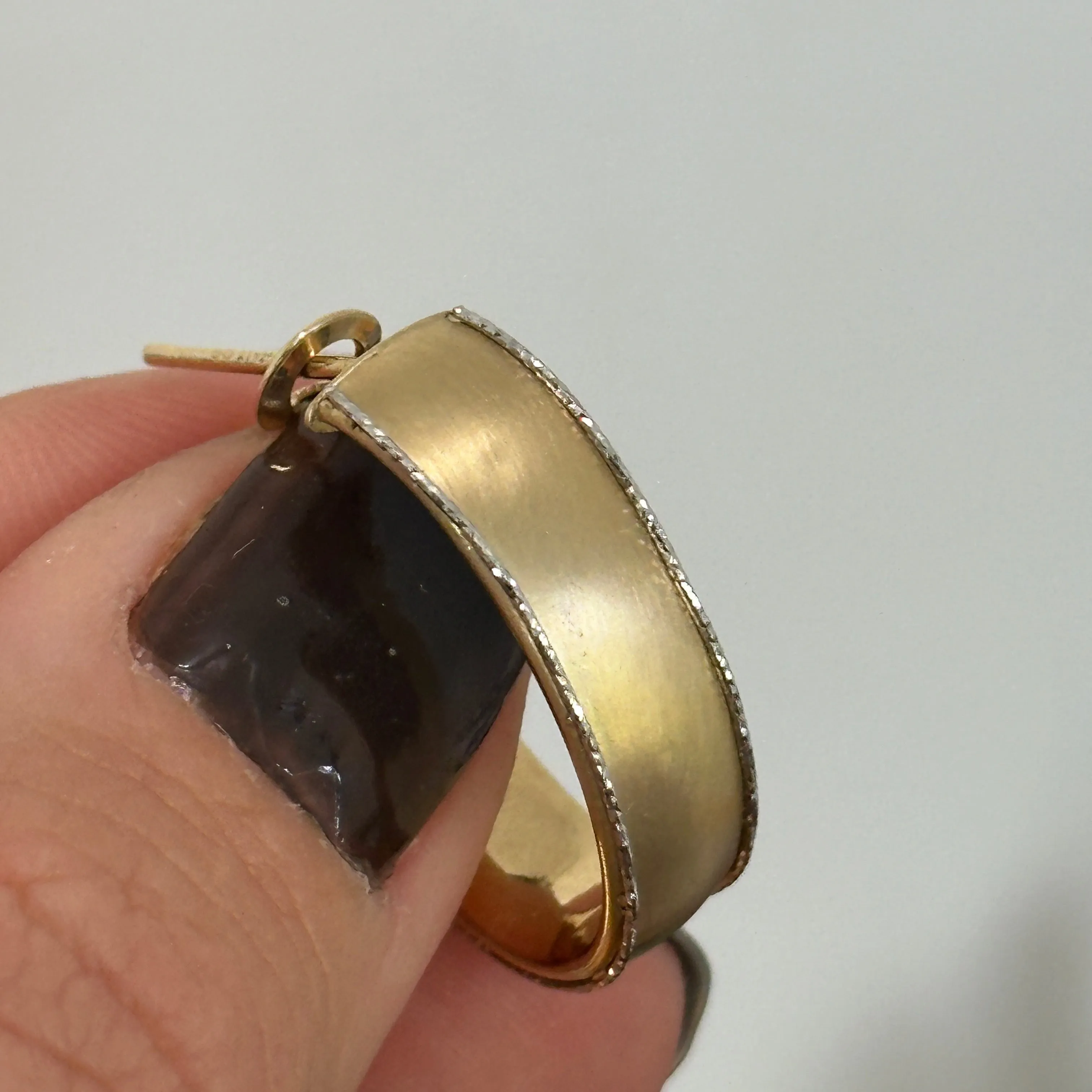 14KT Yellow Gold   White Gold Diamond-Cut Matte Oval Hoop Earrings