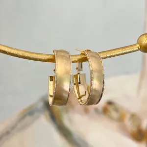 14KT Yellow Gold   White Gold Diamond-Cut Matte Oval Hoop Earrings