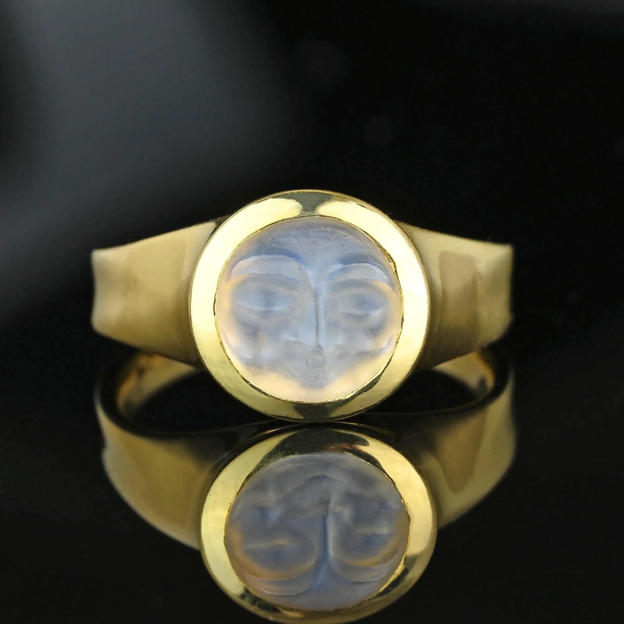 18K Gold Carved Man in the Moon Moonstone Ring, Ed Spencer