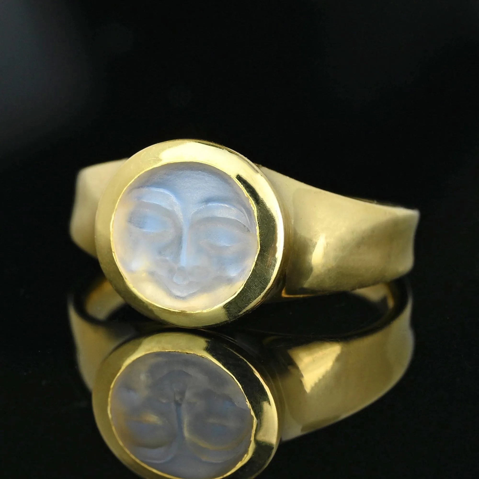 18K Gold Carved Man in the Moon Moonstone Ring, Ed Spencer