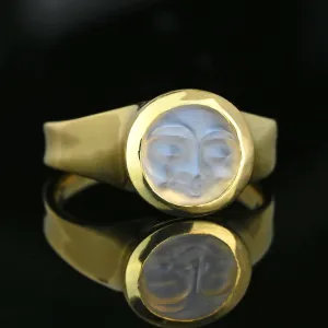 18K Gold Carved Man in the Moon Moonstone Ring, Ed Spencer
