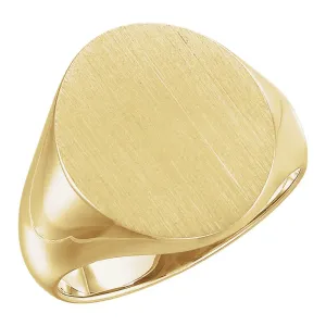 18k Yellow Gold 18x16mm Men's Signet Ring with Brush Finish, Size 10
