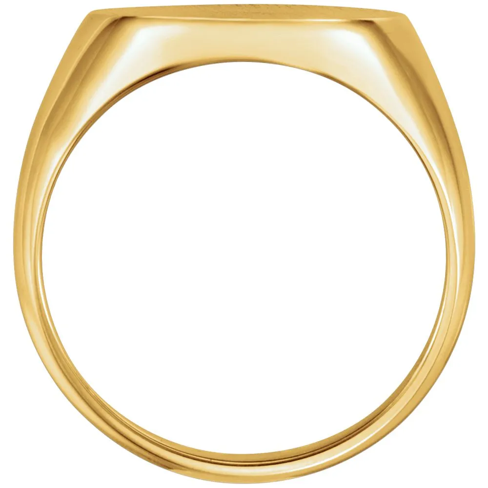 18k Yellow Gold 18x16mm Men's Signet Ring with Brush Finish, Size 10