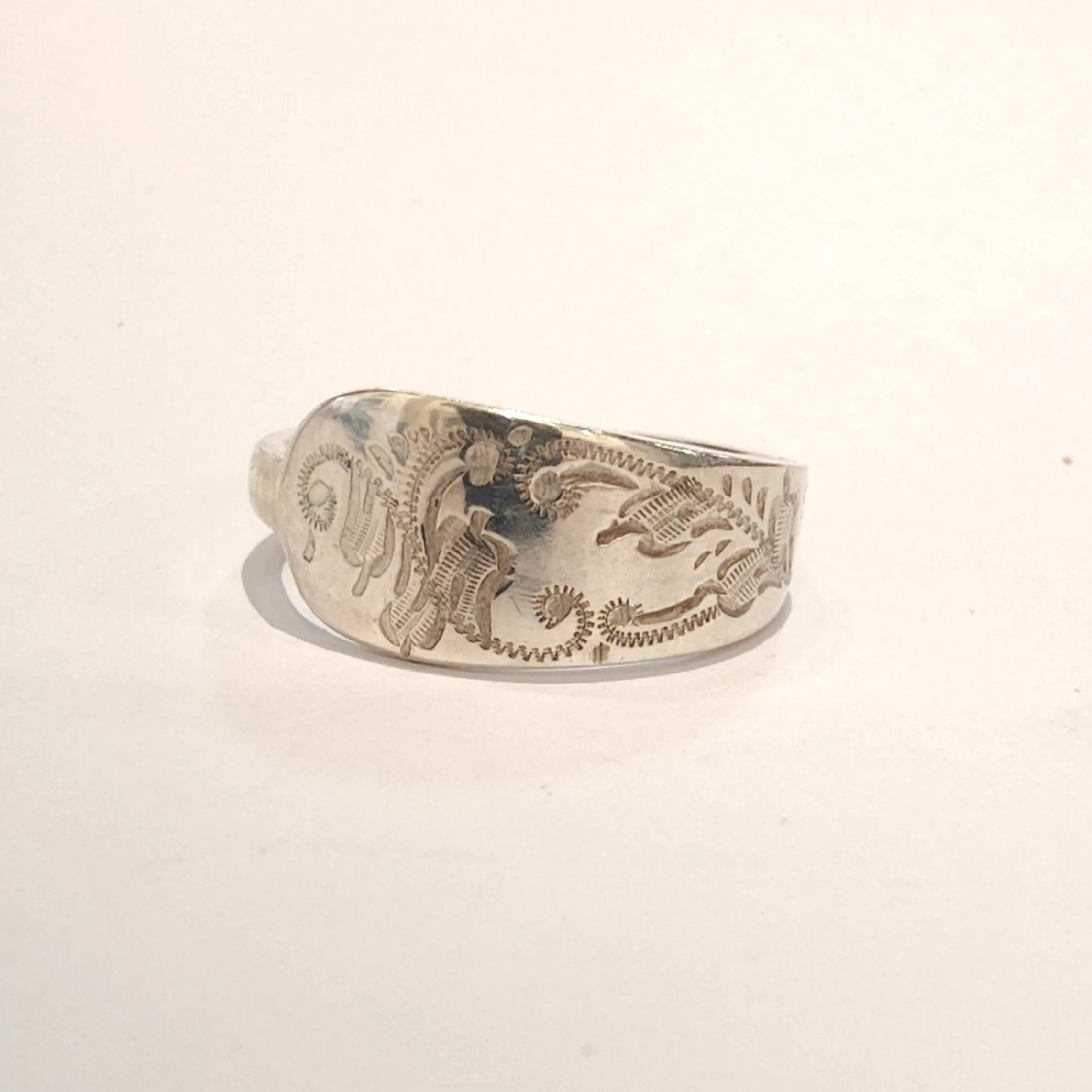 1913 Sheffield sterling silver spoon ring - size O - Silver Rose Jewellery