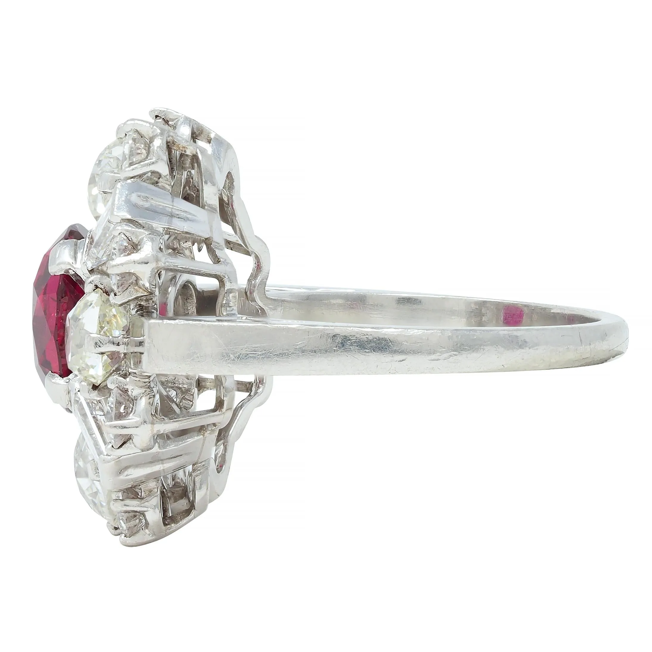 1950's Vintage 4.53 CTW Thai Ruby Diamond Platinum Burst Cluster Ring GIA