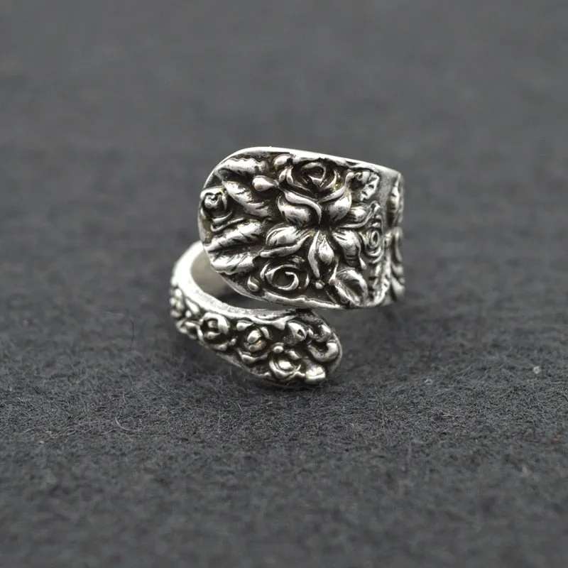 1pc Vintage Orange Blossom Spoon Ring Women Adjustable Spoon Rings Anniversary Rings Jewelry