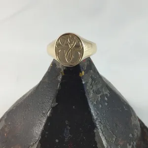 2 Initials Seal Engraved  14mm x 12mm -  9 Carat Yellow Gold Signet Ring