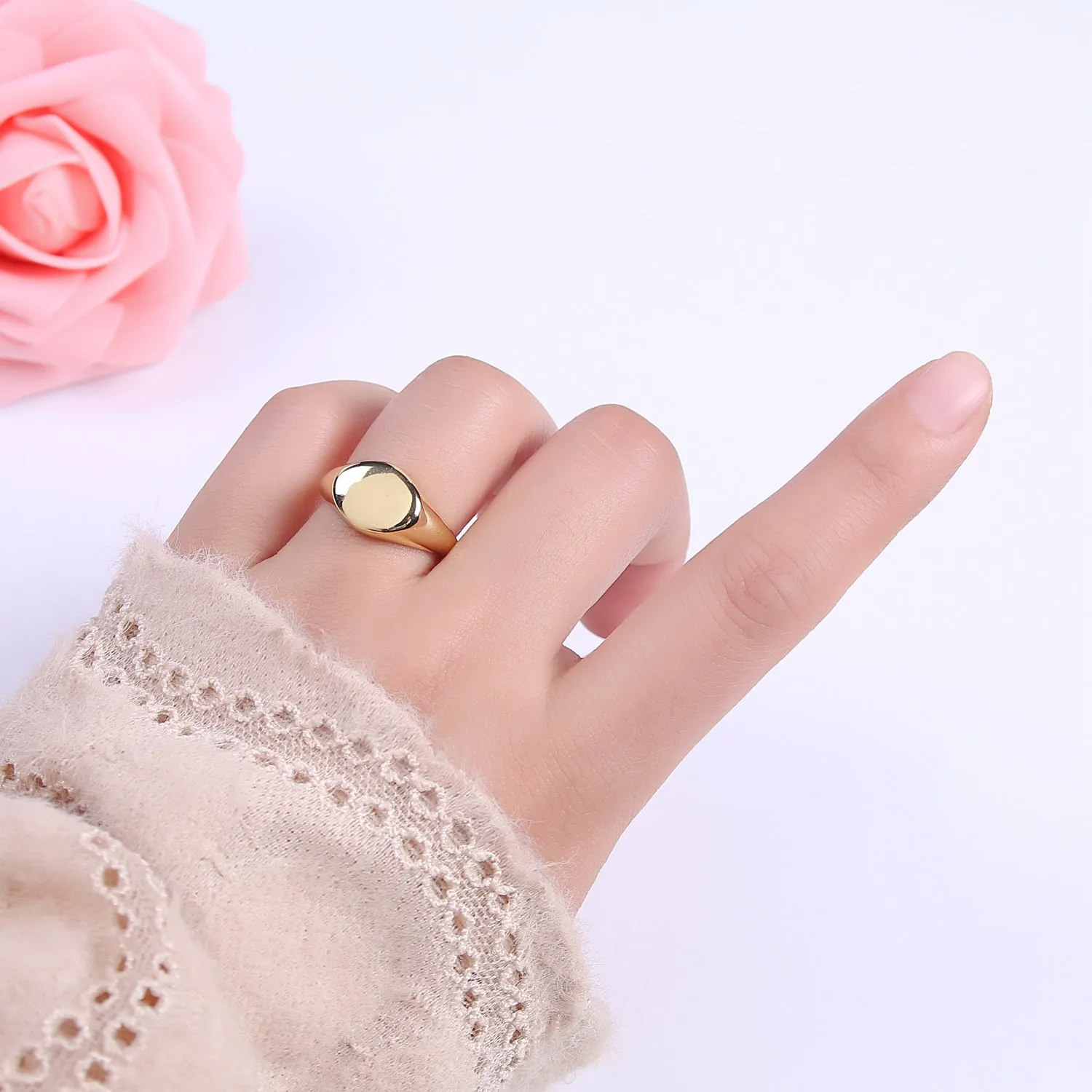 24K Gold Filled Signet Ring, Minimalist Adjustable Stackable Ring, Gift For Him Her | U-470