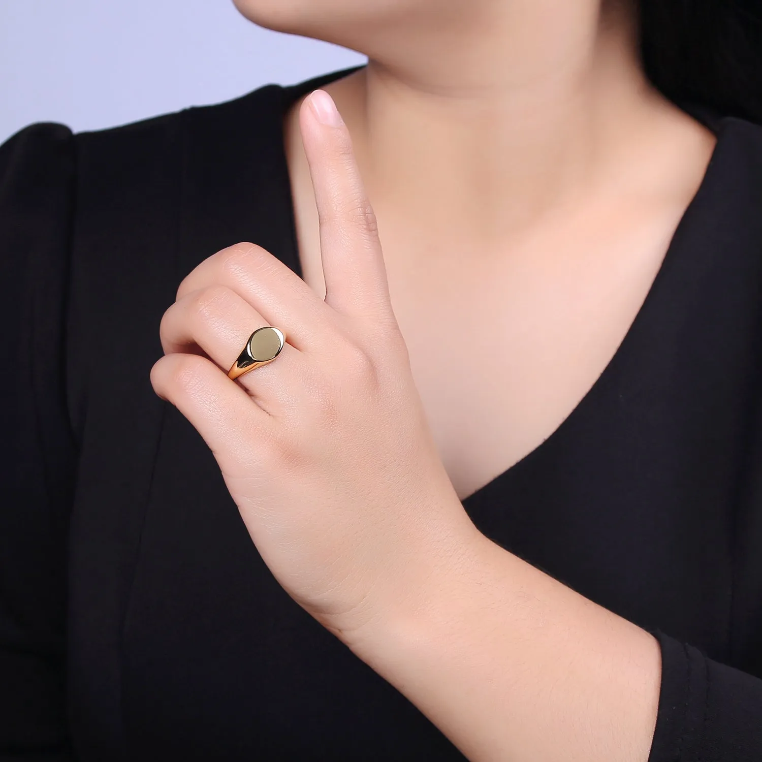 24K Gold Filled Signet Ring, Minimalist Adjustable Stackable Ring, Gift For Him Her | U-470