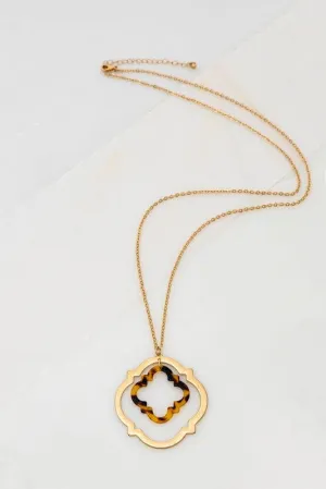 30-inch Gold and Tortoise Shell Quatrefoil Charm Necklace