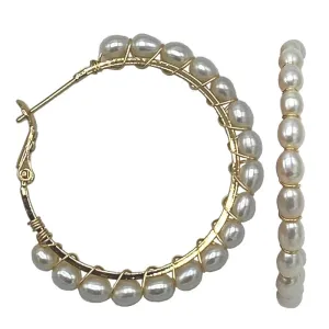 332-01-G | LARGE PEARL HOOPS ON GOLD