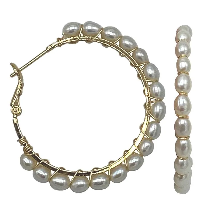 332-01-G | LARGE PEARL HOOPS ON GOLD