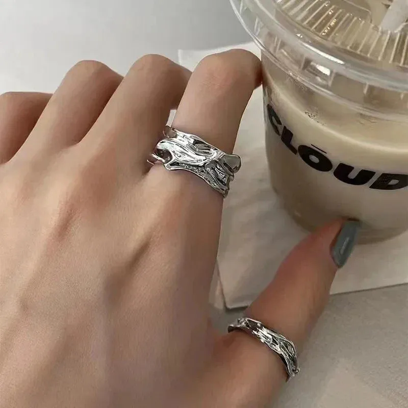 3Pcs Vintage Irregular Pleated Open Ring for Women Men Vintage Punk Liquid Metal Style Finger Y2K Accessories Fashion Jewelry