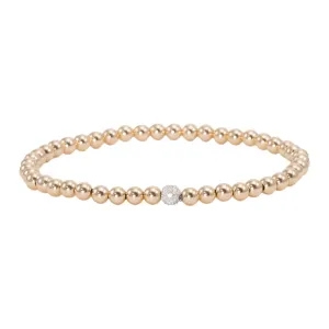 4mm Gold Filled with 14k Gold and Pave Diamond Bead Bracelet