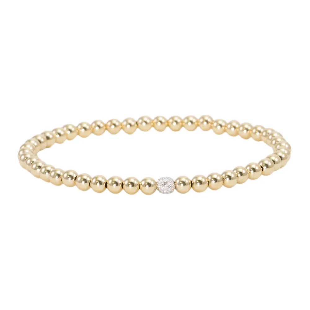 4mm Gold Filled with 14k Gold and Pave Diamond Bead Bracelet