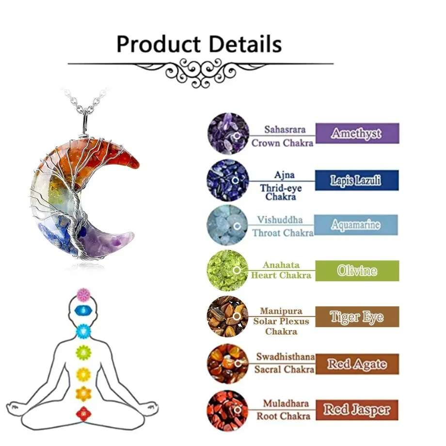 7 Chakras Tree of Life Necklace, Yoga Chakra Necklace, Namaste