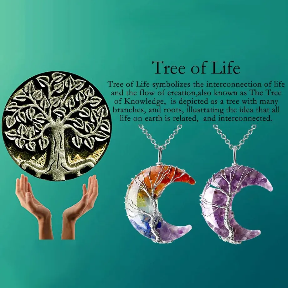 7 Chakras Tree of Life Necklace, Yoga Chakra Necklace, Namaste