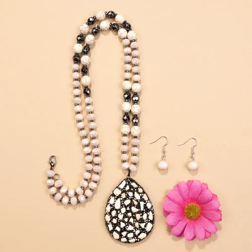 72567 - Multi Colored Natural Stone Necklace - Ivory