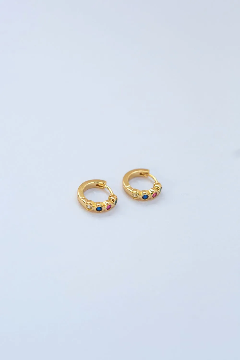 925 Sterling Silver Gold Rainbow Bezel Set Huggie Hoop