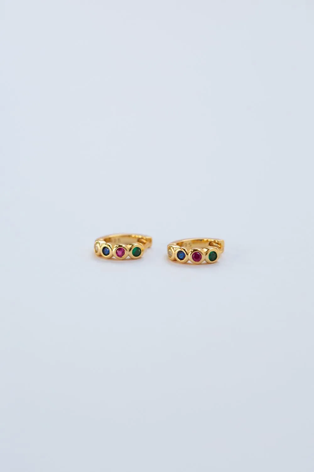925 Sterling Silver Gold Rainbow Bezel Set Huggie Hoop