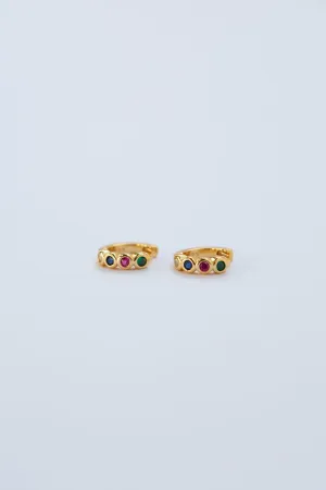 925 Sterling Silver Gold Rainbow Bezel Set Huggie Hoop