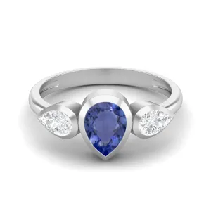 925 Sterling Silver Pear 1.25 Ctw Tanzanite Women Engagement Ring