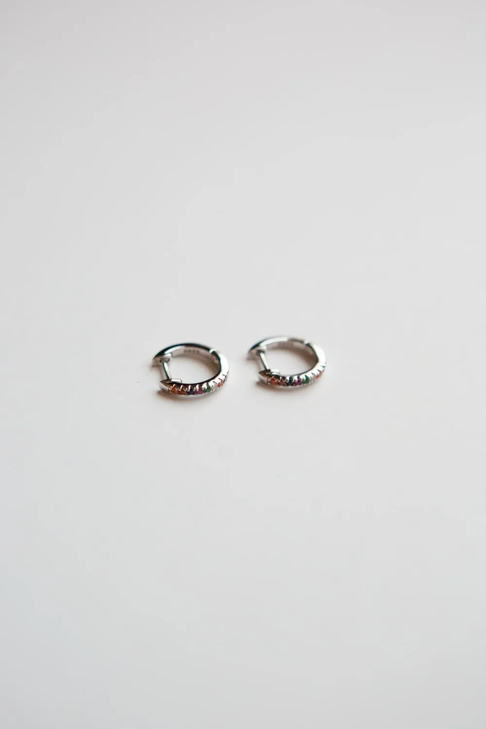 925 Sterling Silver Rainbow CZ Pavé Huggie Hoop