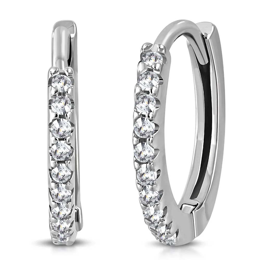 925 Sterling Silver White Clear CZ Hoop Huggie Earrings 0.65"