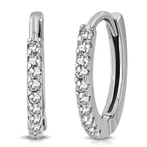 925 Sterling Silver White Clear CZ Hoop Huggie Earrings 0.65"