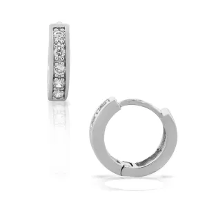 925 Sterling Silver White CZ Classic Girls Hoop Huggie Earrings