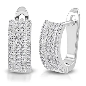 925 Sterling Silver Yellow Gold-Tone Round CZ Hoop Huggie Earrings