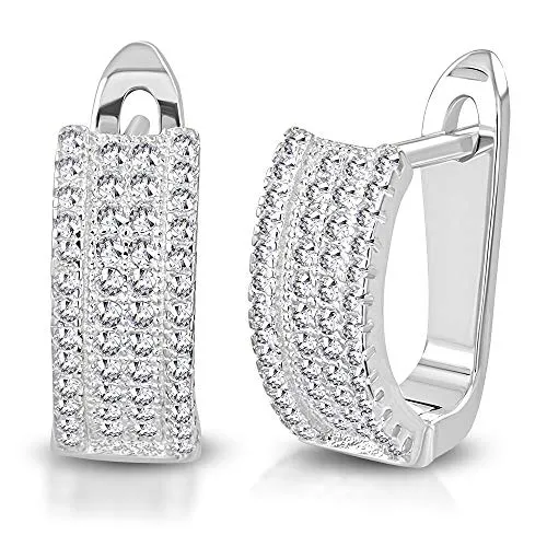 925 Sterling Silver Yellow Gold-Tone Round CZ Hoop Huggie Earrings