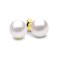 9ct Yellow Gold Stud Earrings with White Fresh Water Pearl 5mm