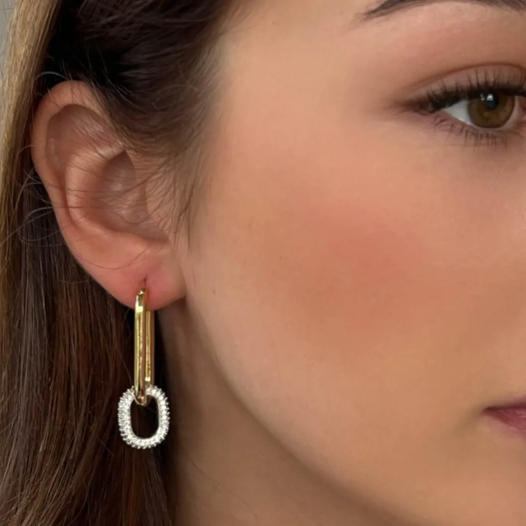 Absolute Gold Sparkly Chunky Oval Hoop Drop Earrings