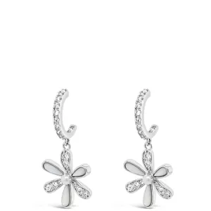 Absolute Silver & Opal Flower Drop Hoop Earrings