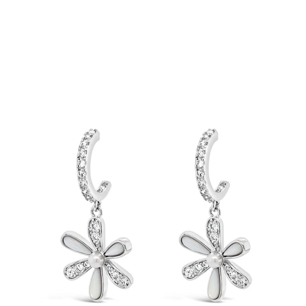 Absolute Silver & Opal Flower Drop Hoop Earrings