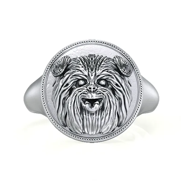 Affenpinscher Breed Classic Round Milgrain Signet Ring