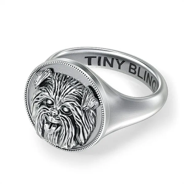 Affenpinscher Breed Classic Round Milgrain Signet Ring