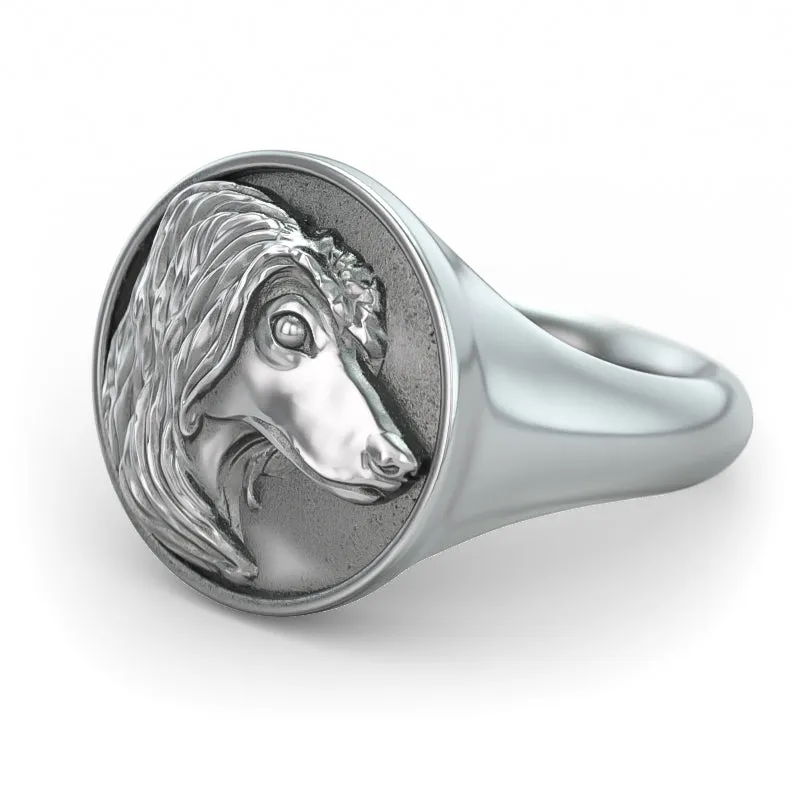 Afghan Hound Classic Round Signet Ring