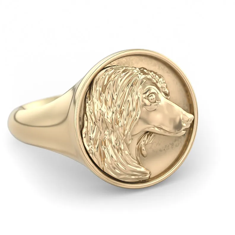 Afghan Hound Classic Round Signet Ring