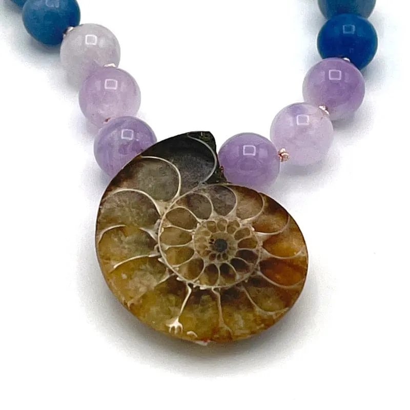 Ammonite Shell Pendant Pastel Chakra Necklace