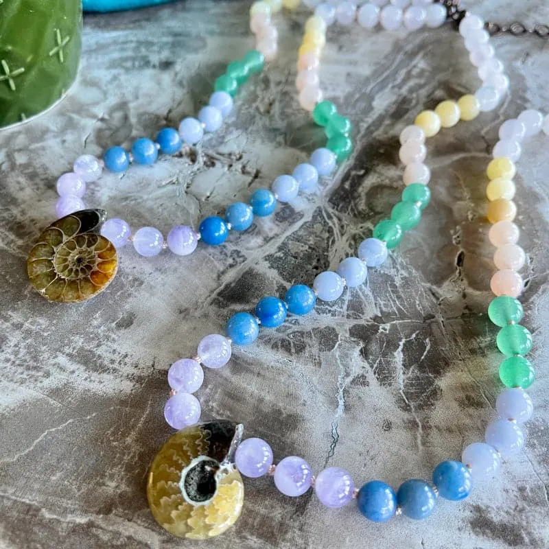 Ammonite Shell Pendant Pastel Chakra Necklace