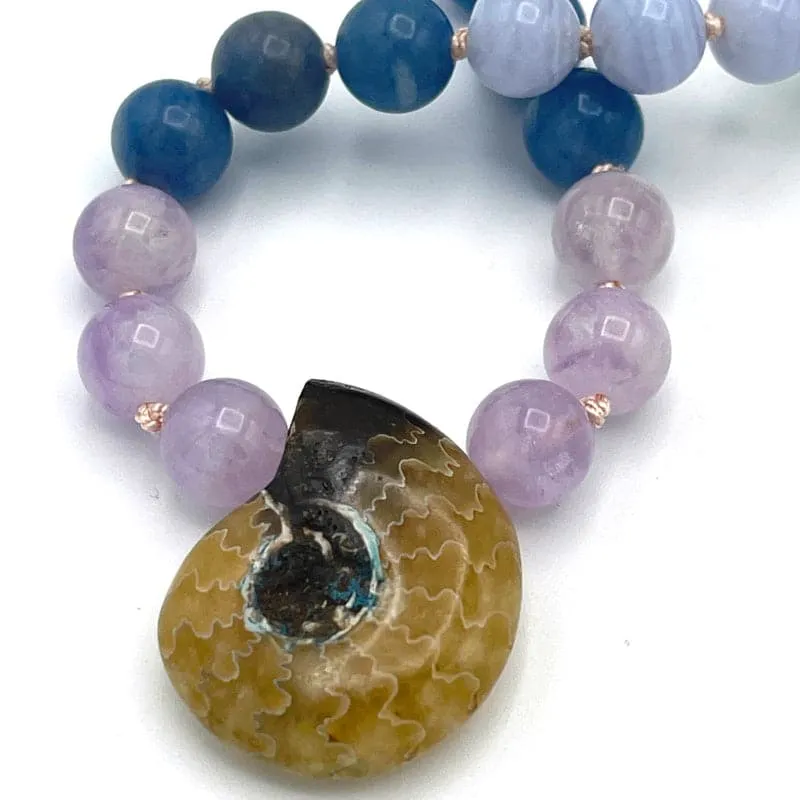 Ammonite Shell Pendant Pastel Chakra Necklace