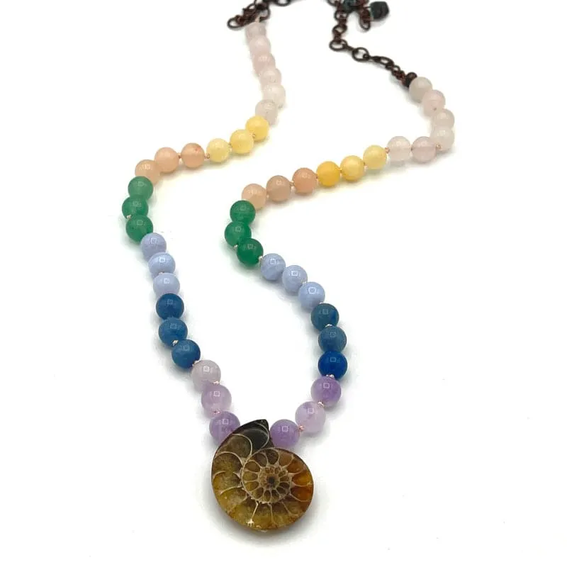 Ammonite Shell Pendant Pastel Chakra Necklace