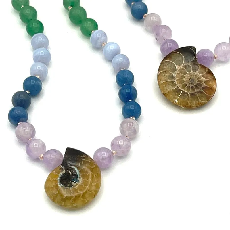 Ammonite Shell Pendant Pastel Chakra Necklace