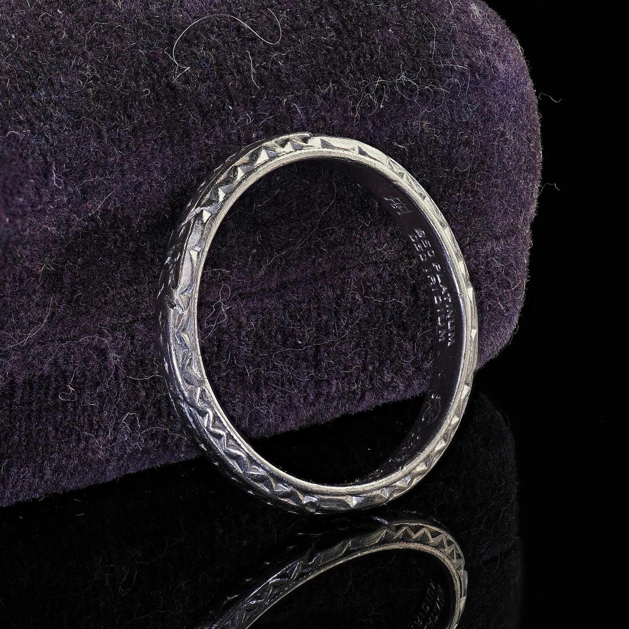 Antique Art Deco Platinum Engraved Wedding Band Circa 1932 - Size 4